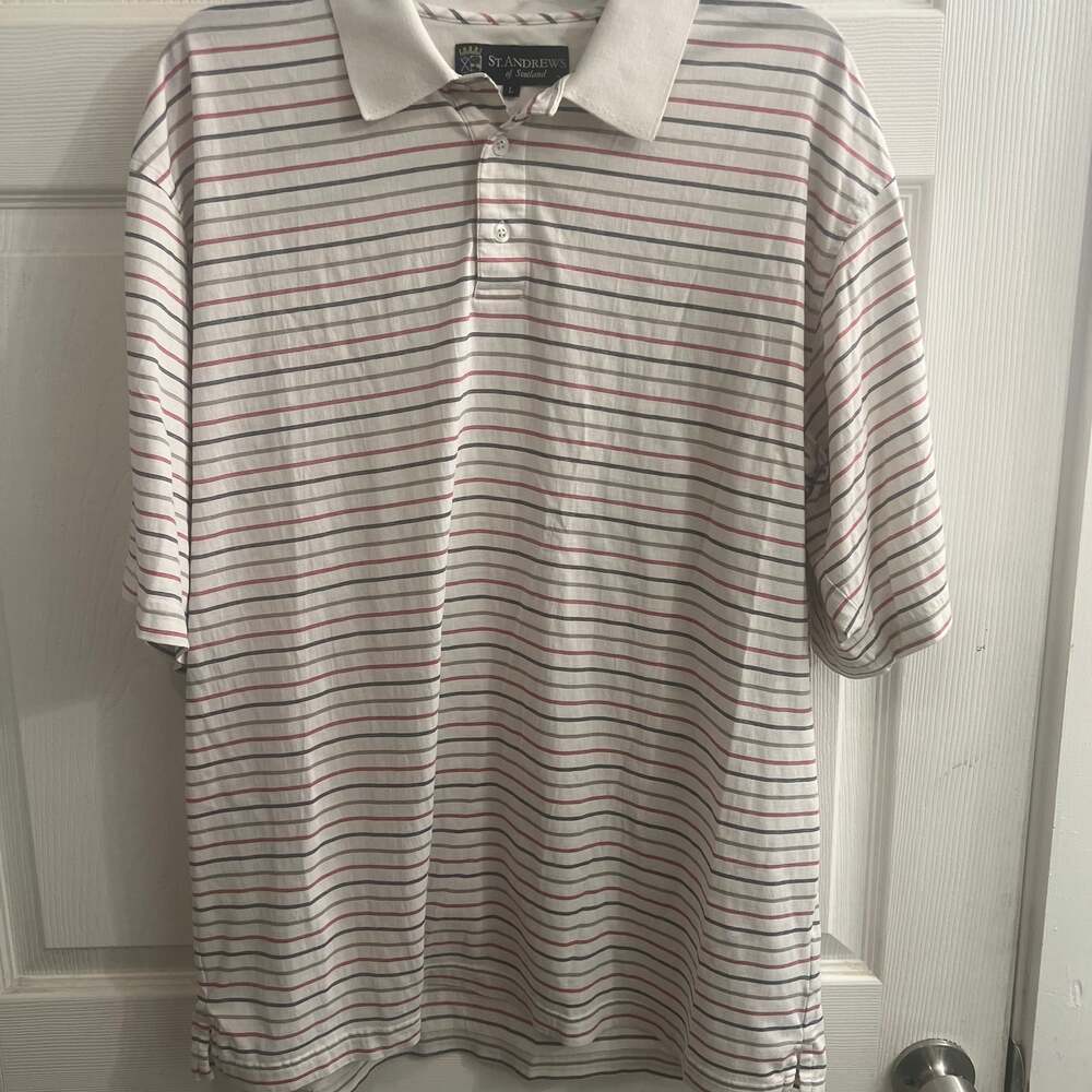 ST ANDREWS of SCOTLAND Large GOLF SHIRT POLO MEN'S SHORT SLEEVE STRIPED